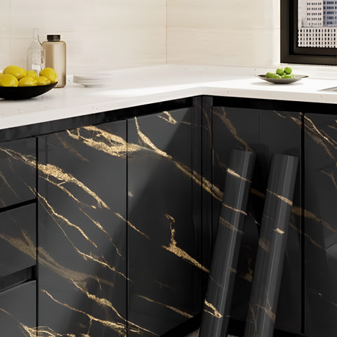 Marble Sheet Sticker | Black & Gold | 60 x 200 cm