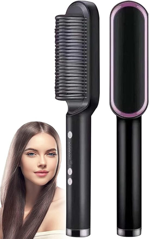 Hqt-909b Electric Hair Straightening & Curling Combbrush – Dual-purpose Professional Hair Styler, Non-damaging Splint,  2 In 1 Hair Straightener  ( Random Color