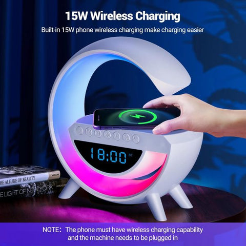 BT 3401 LED Wireless Charging Speaker & Atmosphere Lamp Smart Charger, Speaker & Lamp