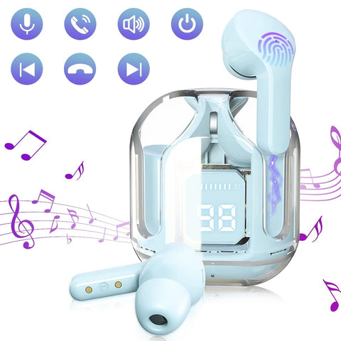 Air31 Earbuds Wireless | WITHOUT POUCH | Crystal Transparent Bluetooth 5.3 | LED Digital Display airpods Smart A31 Earbuds