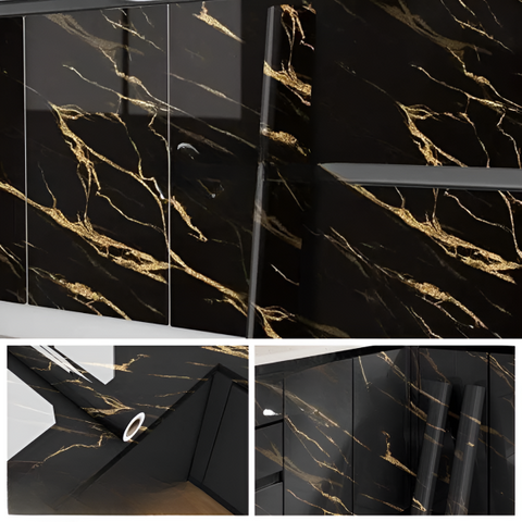 Marble Sheet Sticker | Black & Gold | 60 x 200 cm