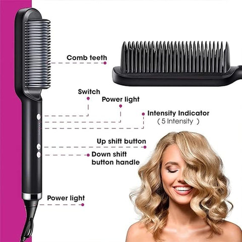 Hqt-909b Electric Hair Straightening & Curling Combbrush – Dual-purpose Professional Hair Styler, Non-damaging Splint,  2 In 1 Hair Straightener  ( Random Color