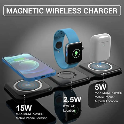 3 in 1 Magnetic Wireless charger Foldable 15W Original Charging Station. Smart Wireless Charger